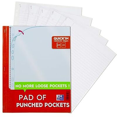 Oxford Tear-Out Pad of Poly Pockets, 60 A4 Punched Plastic Wallets, Heavy Duty Oxford Tear-Out Pad of Poly Pockets, 60 A4 Punched Plastic Wallets, Heavy Duty