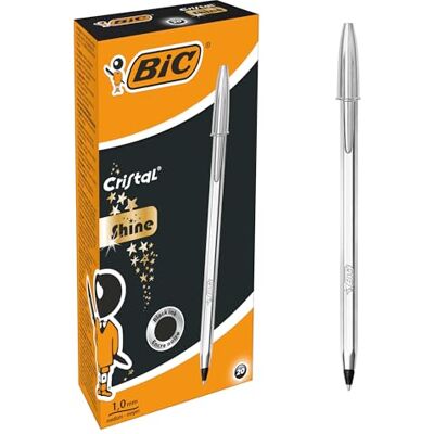 BIC Cristal Celebrate Ballpoint Pen Black (Pack of 20),Silver BIC Cristal Celebrate Ballpoint Pen Black (Pack of 20),Silver