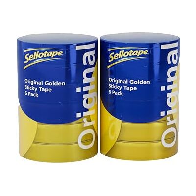 Sellotape Original Golden, Multi-Purpose Clear Tape for Household Objects, Clear Packing Tape for Sticking Envelopes or Cards, Easy to Use Packaging Tape, 24mmx50m Pack of 12 Sellotape Original Golden, Multi-Purpose Clear Tape for Household Objects, Clear Packing Tape for Sticking Envelopes or Cards, Easy to Use Packaging Tape, 24mmx50m Pack of 12
