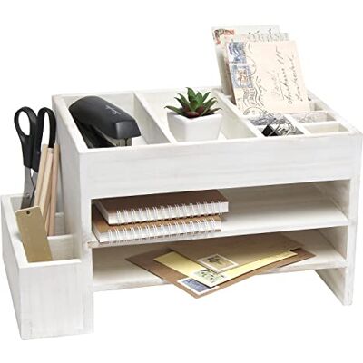 Elegant Designs Home Office Tiered Organizer with Storage Cubbies and Letter Tray Desk-Caddies, White Wash Elegant Designs Home Office Tiered Organizer with Storage Cubbies and Letter Tray Desk-Caddies, White Wash