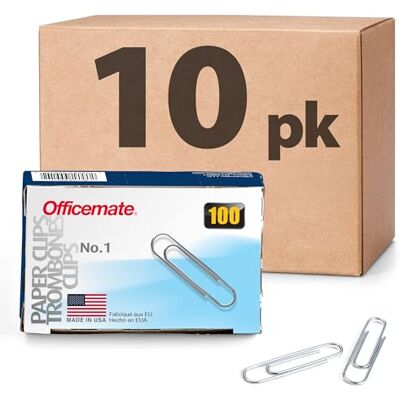 Officemate No.1 Smooth Paper Clips, Pack of 10 Boxes of 100 Clips Each, 1000 Clips Total (99911) Officemate No.1 Smooth Paper Clips, Pack of 10 Boxes of 100 Clips Each, 1000 Clips Total (99911)