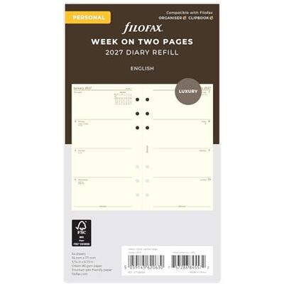 Filofax Personal Week on two pages cotton cream English 2027 diary 27-68424 Filofax Personal Week on two pages cotton cream English 2027 diary 27-68424