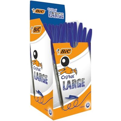 BIC Cristal Large, Wide Point Ball Ballpoint Pens, Smooth Ink Flow, Lightly Smoked Barrel, in Blue, Pack of 50 BIC Cristal Large, Wide Point Ball Ballpoint Pens, Smooth Ink Flow, Lightly Smoked Barrel, in Blue, Pack of 50