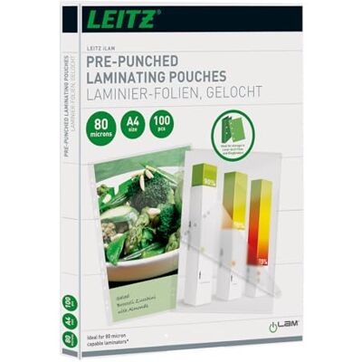 Leitz iLAM 80 Microns A4 Pre-Punched Laminating Pouches (Pack of 100) Leitz iLAM 80 Microns A4 Pre-Punched Laminating Pouches (Pack of 100)