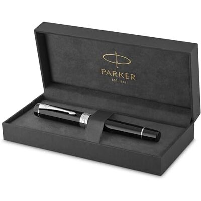PARKER Duofold Centennial Fountain Pen Classic Black with Palladium Trim Medium Solid Gold Nib Black Ink and Convertor Premium Gift Box PARKER Duofold Centennial Fountain Pen Classic Black with Palladium Trim Medium Solid Gold Nib Black Ink and Convertor Premium Gift Box