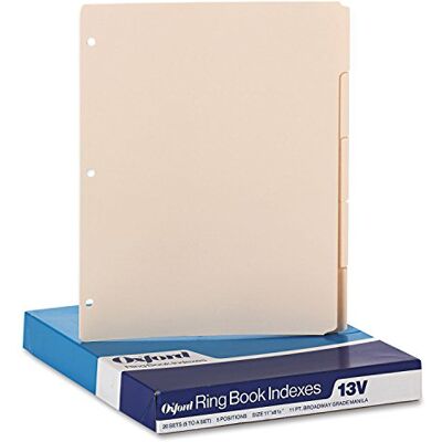Oxford Blank Write-On Binder Dividers, 5-Tab, 1/5 Cut, 3-Hole Punched, Letter Size, Manila, 20 Sets Per Box (13V) Cream Oxford Blank Write-On Binder Dividers, 5-Tab, 1/5 Cut, 3-Hole Punched, Letter Size, Manila, 20 Sets Per Box (13V) Cream