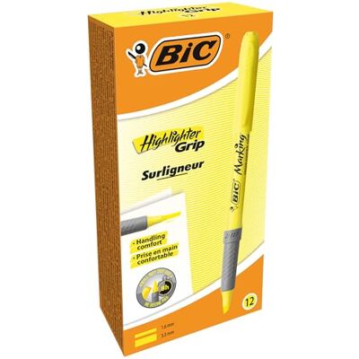 BIC Highlighter Grip Pens Yellow, Box of 12 BIC Highlighter Grip Pens Yellow, Box of 12