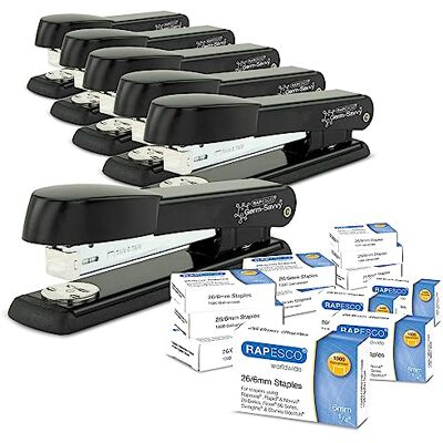 Rapesco 1733 6 Marlin Staplers and 12 Boxes of 1000 26/6 mm Staples, Black Rapesco 1733 6 Marlin Staplers and 12 Boxes of 1000 26/6 mm Staples, Black