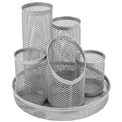 Osco Wire Mesh 5-Tube Pen Pot Desk Tidy, Stationery Organiser for Pens, Pencils, Scissors, Makeup Brushes and Accessories, Compact Storage for Office & Home Desks, Silver, 15.5 × 15.5 × 14 cm Osco Wire Mesh 5-Tube Pen Pot Desk Tidy, Stationery Organiser for Pens, Pencils, Scissors, Makeup Brushes and Accessories, Compact Storage for Office & Home Desks, Silver, 15.5 × 15.5 × 14 cm