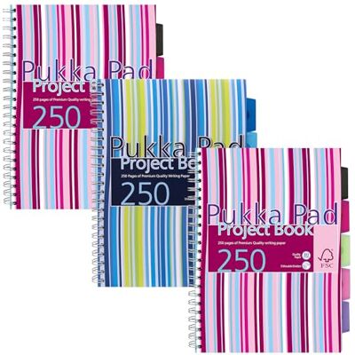 Pukka Pad , A4 Stripes Project Book 3 Pack – 21 x 30cm – Wirebound Notebook 80GSM Paper – Includes Repositionable Dividers with Storage Pocket 250 Pages Pukka Pad , A4 Stripes Project Book 3 Pack – 21 x 30cm – Wirebound Notebook 80GSM Paper – Includes Repositionable Dividers with Storage Pocket 250 Pages