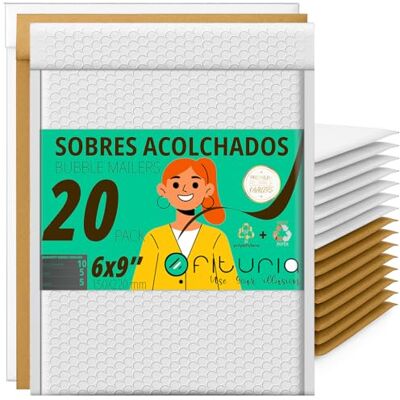 OFITURIA Mix Bubble Envelopes 150 x 220 mm Polyethylene, Kraft and White, Self-Adhesive Mailing Bags, Padded Packaging for Office, E-Commerce and Shipping (Pack of 20) OFITURIA Mix Bubble Envelopes 150 x 220 mm Polyethylene, Kraft and White, Self-Adhesive Mailing Bags, Padded Packaging for Office, E-Commerce and Shipping (Pack of 20)