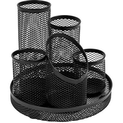 Osco Wire Mesh 5-Tube Pen Pot Desk Tidy, Stationery Organiser for Pens, Pencils, Scissors, Makeup Brushes and Accessories, Compact Storage for Office & Home Desks, Black, 15.2 × 15.2 × 14 cm Osco Wire Mesh 5-Tube Pen Pot Desk Tidy, Stationery Organiser for Pens, Pencils, Scissors, Makeup Brushes and Accessories, Compact Storage for Office & Home Desks, Black, 15.2 × 15.2 × 14 cm