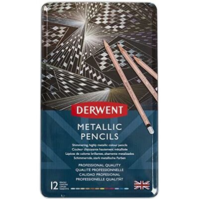 Derwent Metallic Colouring Pencils, Drawing & Writing, Set of 12, Professional Quality, 2305599 Derwent Metallic Colouring Pencils, Drawing & Writing, Set of 12, Professional Quality, 2305599