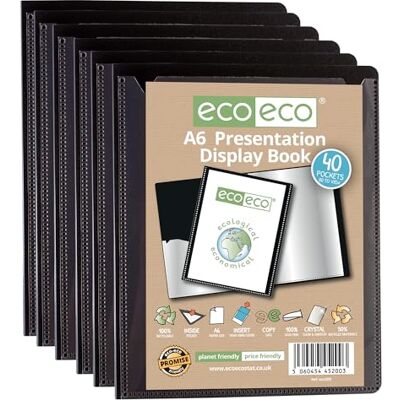 eco-eco A6 Size 50 Percent Recycled 40 Pocket Black Presentation Display Book, Storage Case Portfolio Art Folder with Plastic Sleeves, Pack of 6 Folders, eco200x6 eco-eco A6 Size 50 Percent Recycled 40 Pocket Black Presentation Display Book, Storage Case Portfolio Art Folder with Plastic Sleeves, Pack of 6 Folders, eco200x6
