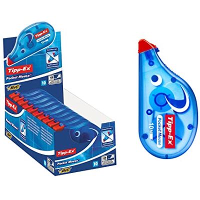 BIC Tipp-Ex Pocket Mouse Correction Tapes, Box of 10 with 10M-Long of Extra Tear-Resistant Plastic Tape, White BIC Tipp-Ex Pocket Mouse Correction Tapes, Box of 10 with 10M-Long of Extra Tear-Resistant Plastic Tape, White