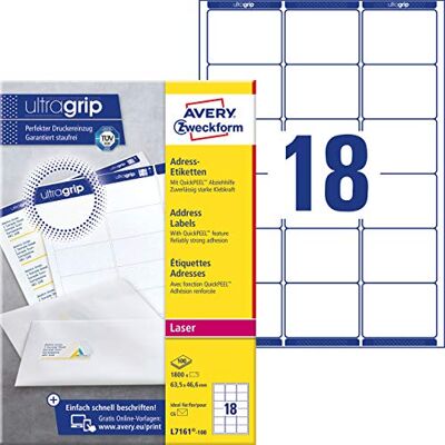 Avery L7161-100 Labels QuickPeel 63.5x46.6 mm 100 Sheets Avery L7161-100 Labels QuickPeel 63.5x46.6 mm 100 Sheets