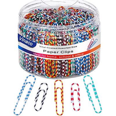 Vinaco Coloured Paper Clips Assored Size 400 Pack, Paper Clips Medium 33mm & Large P APER C Lips 50mm, Durable & Rustproof p APER C Lip, Vinyl Coated P APER c Lip for Office School Home (Striped) Vinaco Coloured Paper Clips Assored Size 400 Pack, Paper Clips Medium 33mm & Large P APER C Lips 50mm, Durable & Rustproof p APER C Lip, Vinyl Coated P APER c Lip for Office School Home (Striped)