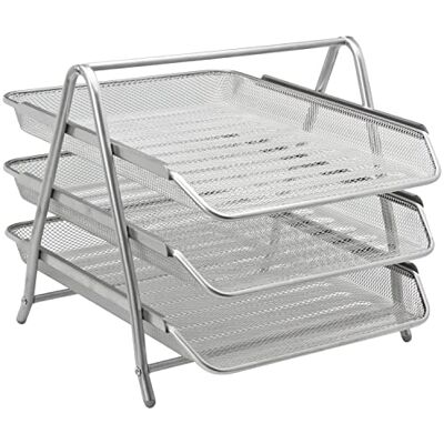 SHINE 3 Tier Executive Mesh filing Trays Silver Color No risers required 218L x 357W 335H MM for Office Home School SHINE 3 Tier Executive Mesh filing Trays Silver Color No risers required 218L x 357W 335H MM for Office Home School