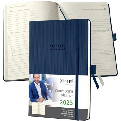 Sigel C2562 Conceptum Weekly Planner 2025, Approx. A5, Dark Blue, hardcover, 2 Pages = 1 Week, 192 Pages Sigel C2562 Conceptum Weekly Planner 2025, Approx. A5, Dark Blue, hardcover, 2 Pages = 1 Week, 192 Pages
