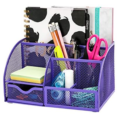EXERZ Metal Mesh Desk Organiser 7 Compartments Drawer Tidy Caddy Purple EXERZ Metal Mesh Desk Organiser 7 Compartments Drawer Tidy Caddy Purple