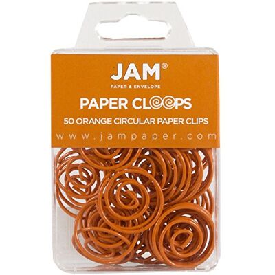 JAM Paper Circular Paper Clips Round Paperclips Orange 50/Pack JAM Paper Circular Paper Clips Round Paperclips Orange 50/Pack