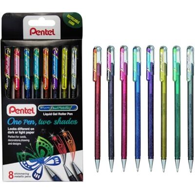 Pentel K110 Hybrid DualMetallic Gel Rollerball Pens, Assorted Metallic Colours (Wallet of 8) Pentel K110 Hybrid DualMetallic Gel Rollerball Pens, Assorted Metallic Colours (Wallet of 8)