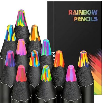 Carehabi Rainbow Pencils 12 Multicoloured Colouring Pencils Jumbo School Girls Pens Children Adults Gift for Drawing Carehabi Rainbow Pencils 12 Multicoloured Colouring Pencils Jumbo School Girls Pens Children Adults Gift for Drawing