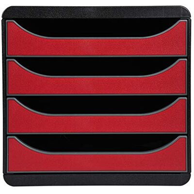 Exacompta Ref 310718D BIG-BOX Desktop Drawer Set 4 x 55mm Drawers, Suitable for A4+ Documents, 347 x 278 x 267mm, 100% Recycled Plastic Black/Dark Red Exacompta Ref 310718D BIG-BOX Desktop Drawer Set 4 x 55mm Drawers, Suitable for A4+ Documents, 347 x 278 x 267mm, 100% Recycled Plastic Black/Dark Red