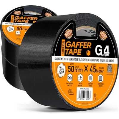 G4GADGET Gaffer Tape Black 48mm x 45m (Pack of 3) Heavy Duty Waterproof Cloth Duct Tape, Strong Adhesive, Tear-Resistant, Residue-Free for Indoor & Outdoor Use G4GADGET Gaffer Tape Black 48mm x 45m (Pack of 3) Heavy Duty Waterproof Cloth Duct Tape, Strong Adhesive, Tear-Resistant, Residue-Free for Indoor & Outdoor Use