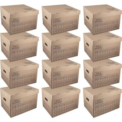 IDEA HOME STOREA 12 Pack Storage Boxes with Lids and Handles, Stackable Cardboard Archive Boxes with Marker, Moving Boxes for Home Office Organisation IDEA HOME STOREA 12 Pack Storage Boxes with Lids and Handles, Stackable Cardboard Archive Boxes with Marker, Moving Boxes for Home Office Organisation