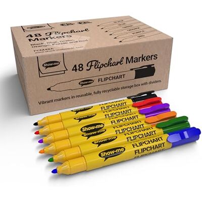 SHOW-ME Flipchart Markers Pack of 48 Bullet-Tip Assorted Colours SHOW-ME Flipchart Markers Pack of 48 Bullet-Tip Assorted Colours