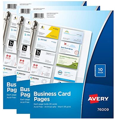 Avery (R) Clear Business Card Organizer Pages for 3 Ring Binders, 10 Per Pack, 3-Pack, Holds 600 Cards Total (78723) Avery (R) Clear Business Card Organizer Pages for 3 Ring Binders, 10 Per Pack, 3-Pack, Holds 600 Cards Total (78723)