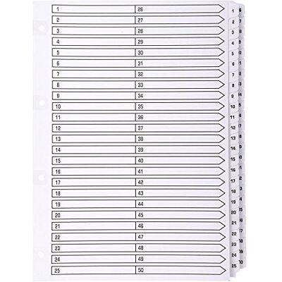 Exacompta Ref MWD1-50Z Mylar Printed Indices For Use WithA4 Documents, Pre-Punched, 160gsm White Card with Reinforced Plastic Tabs, FSC-Certified 50-Part Dividers (1-50) Exacompta Ref MWD1-50Z Mylar Printed Indices For Use WithA4 Documents, Pre-Punched, 160gsm White Card with Reinforced Plastic Tabs, FSC-Certified 50-Part Dividers (1-50)