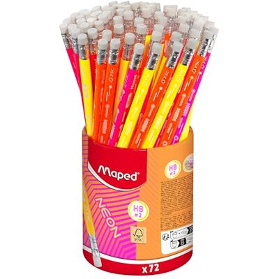 Maped 72 Graphite Pencils HB2 NEON FSC HB Pencils Eraser Tip Ergonomic Triangular Shape Durable Lead Maped 72 Graphite Pencils HB2 NEON FSC HB Pencils Eraser Tip Ergonomic Triangular Shape Durable Lead