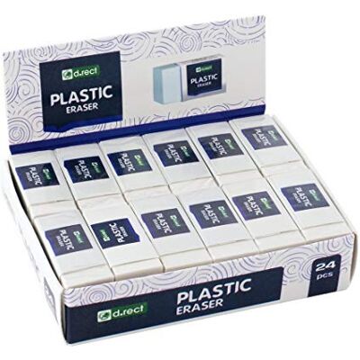 D.RECT Hi-Polymer Plastic Eraser, Small x 24 Pieces, White, 48 x 19 x 12 mm D.RECT Hi-Polymer Plastic Eraser, Small x 24 Pieces, White, 48 x 19 x 12 mm