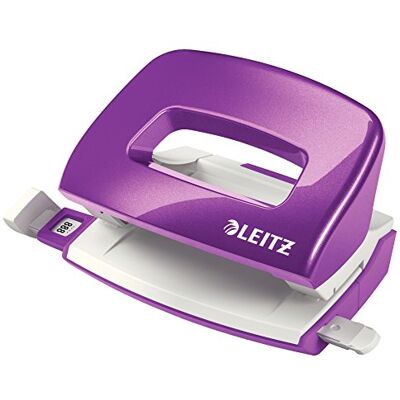 Leitz Mini Hole Punch, 10 Sheets, Guide Bar with Format Markings, Metal, WOW Range, 50601062 Purple Leitz Mini Hole Punch, 10 Sheets, Guide Bar with Format Markings, Metal, WOW Range, 50601062 Purple