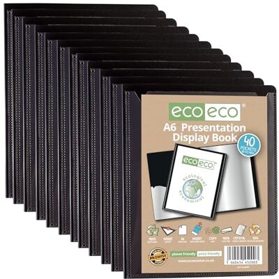 eco-eco A6 Size 50 Percent Recycled 40 Pocket Black Presentation Display Book, Storage Case Portfolio Art Folder with Plastic Sleeves, Pack of 12 Folders, eco200x12 eco-eco A6 Size 50 Percent Recycled 40 Pocket Black Presentation Display Book, Storage Case Portfolio Art Folder with Plastic Sleeves, Pack of 12 Folders, eco200x12