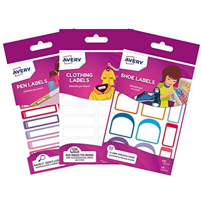 Avery School Name Labels, Value Pack, 36 x Clothing Labels (Non Iron) 24 x Resistant Shoe Labels, 30 x Stationary & Pen Labels,School Bundle 2 Avery School Name Labels, Value Pack, 36 x Clothing Labels (Non Iron) 24 x Resistant Shoe Labels, 30 x Stationary & Pen Labels,School Bundle 2