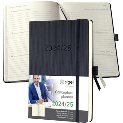 Sigel C2501 Conceptum Weekly Planner 2024/2025, Approx. A5, Black, hardcover, 2 Pages = 1 Week, 256 Pages Sigel C2501 Conceptum Weekly Planner 2024/2025, Approx. A5, Black, hardcover, 2 Pages = 1 Week, 256 Pages