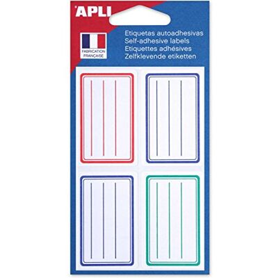 APLI 101096 School Labels 36 x 56 mm Ruled with Rounded Corners Pack of 24 Blue/Red/Green APLI 101096 School Labels 36 x 56 mm Ruled with Rounded Corners Pack of 24 Blue/Red/Green
