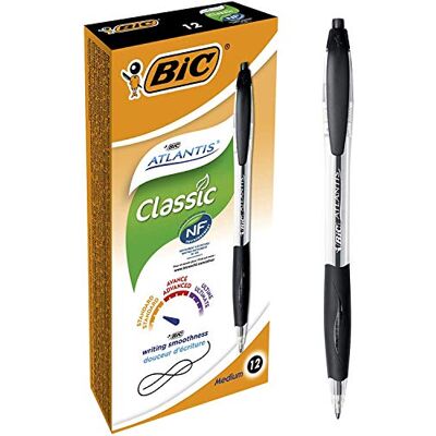 BIC Atlantis Clic Ball Pen Black Box of 12 Medium Point Office Pens (1.0 mm) Retractable with Cushioned Grip 887132 BIC Atlantis Clic Ball Pen Black Box of 12 Medium Point Office Pens (1.0 mm) Retractable with Cushioned Grip 887132