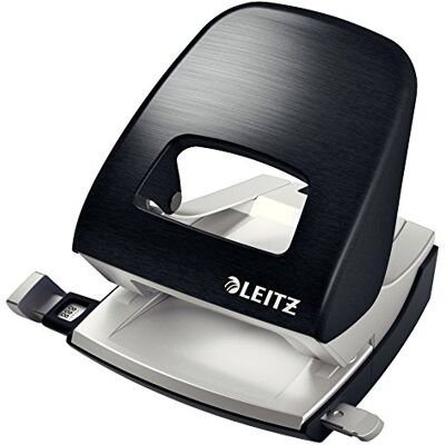 Leitz Hole Punch, 30 Sheets, Guide Bar with Format Markings, Metal, Style Range, 50060094 Satin Black Leitz Hole Punch, 30 Sheets, Guide Bar with Format Markings, Metal, Style Range, 50060094 Satin Black