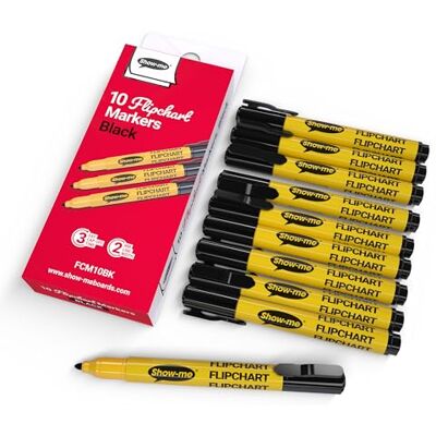 SHOW-ME Flipchart Markers Box of 10 Bullet-Tip with Black Ink SHOW-ME Flipchart Markers Box of 10 Bullet-Tip with Black Ink