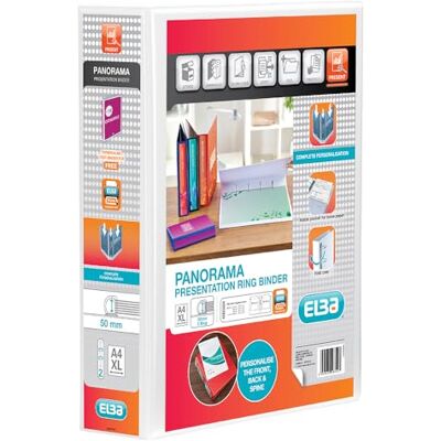 Elba A4 2 D-Ring Binder, 50mm capacity, 70mm spine, Presentation Folder with Customisable Cover, Portrait, White (Single) Elba A4 2 D-Ring Binder, 50mm capacity, 70mm spine, Presentation Folder with Customisable Cover, Portrait, White (Single)