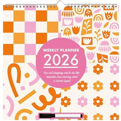Robert Frederick 2026 Family Organiser Wall Calendar Bright & Modern 5-Column Monthly Planner with Pen, Wipeable Overlay & Tear-Off Shopping & To-Do Lists Colourful Checks & Florals Design Robert Frederick 2026 Family Organiser Wall Calendar Bright & Modern 5-Column Monthly Planner with Pen, Wipeable Overlay & Tear-Off Shopping & To-Do Lists Colourful Checks & Florals Design