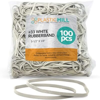 PlasticMill Rubber Bands #33 Size White Rubberbands 100 Count. PlasticMill Rubber Bands #33 Size White Rubberbands 100 Count.