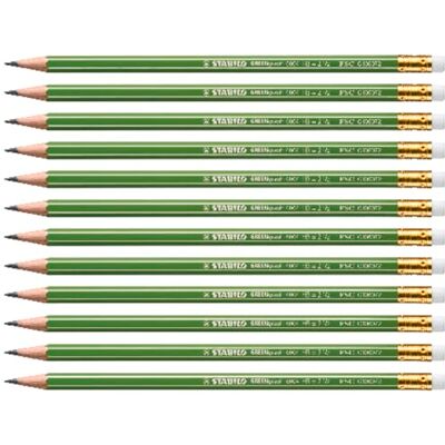 STABILO Greengraph Environmentally Friendly Pencil with Eraser HB Hardness Pack of 12 STABILO Greengraph Environmentally Friendly Pencil with Eraser HB Hardness Pack of 12