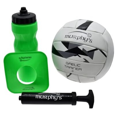 Precision Murphy's Gaelic Football Trainer Set, Size 4 Ball, Kicking Tee, Water Bottle, Pump and Mesh Bag, Gaelic Training Equipment Gift, Green/White/Black Precision Murphy's Gaelic Football Trainer Set, Size 4 Ball, Kicking Tee, Water Bottle, Pump and Mesh Bag, Gaelic Training Equipment Gift, Green/White/Black