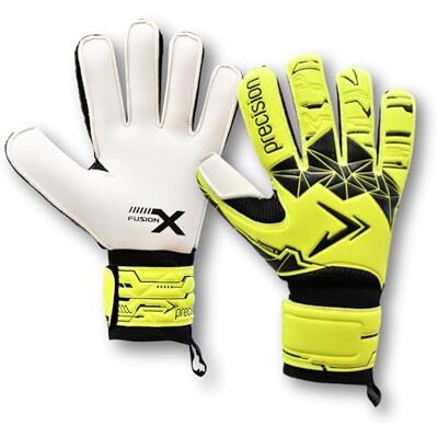 Precision Training Fusion X Flat Cut Essential Football Kid's Goalkeeper Gloves, Fluo Yellow, 2 Precision Training Fusion X Flat Cut Essential Football Kid's Goalkeeper Gloves, Fluo Yellow, 2