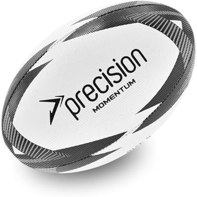Precision Momentum Rugby Training Ball, Premium Rubber, Hand-Stitched, All-Weather Grip, Extra Strong, Ideal for Clubs and Schools, White Black Grey, Size 3 Precision Momentum Rugby Training Ball, Premium Rubber, Hand-Stitched, All-Weather Grip, Extra Strong, Ideal for Clubs and Schools, White Black Grey, Size 3